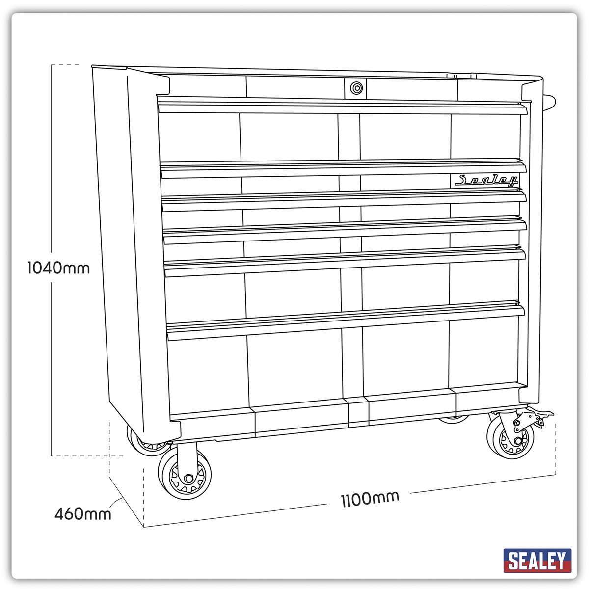 Retro Style Wide Rollcab 6 Drawer - Blue with White Stripes AP41206BWS