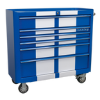 Retro Style Wide Topchest & Rollcab Combination 10 Drawer Blue with White Stripes AP41COMBOBWS