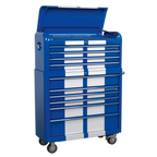 Retro Style Wide Topchest & Rollcab Combination 10 Drawer Blue with White Stripes AP41COMBOBWS