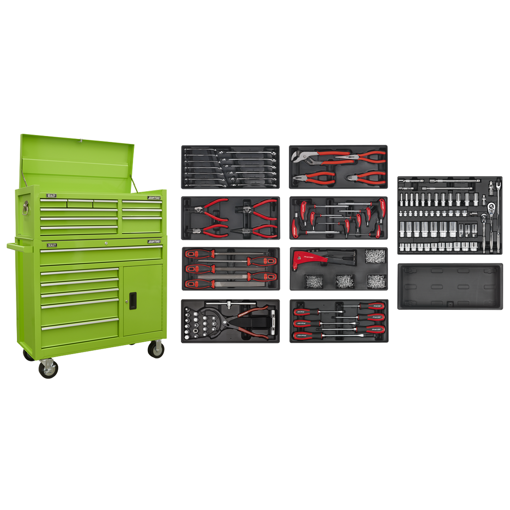 Topchest & Rollcab Combination 15 Drawer with 117pc Tool Kit - Green AP41STACKHVCOMBO