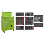 Topchest & Rollcab Combination 15 Drawer with 117pc Tool Kit - Green AP41STACKHVCOMBO