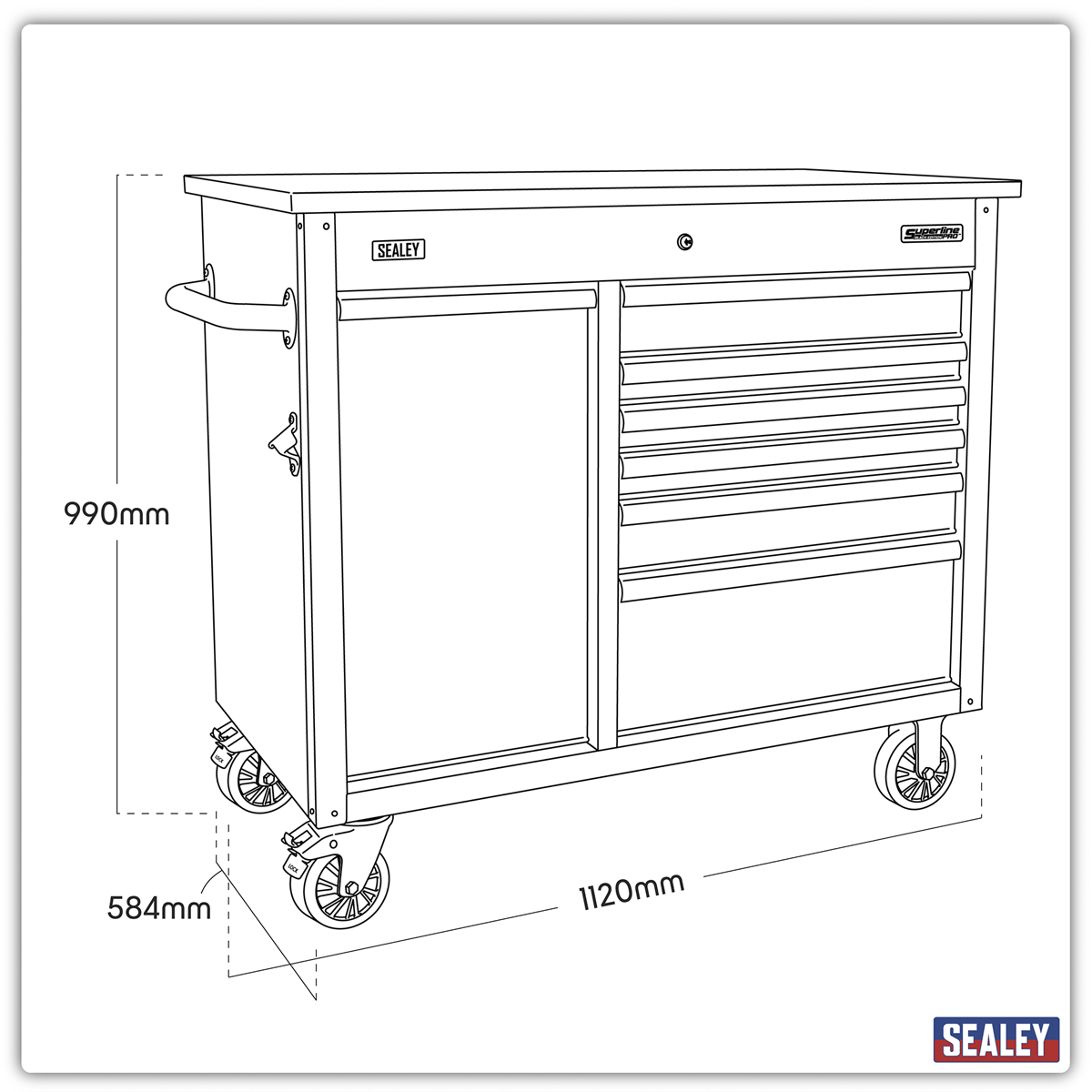 Mobile Tool Cabinet with Power Tool Charging Drawer 1120mm AP4206BE