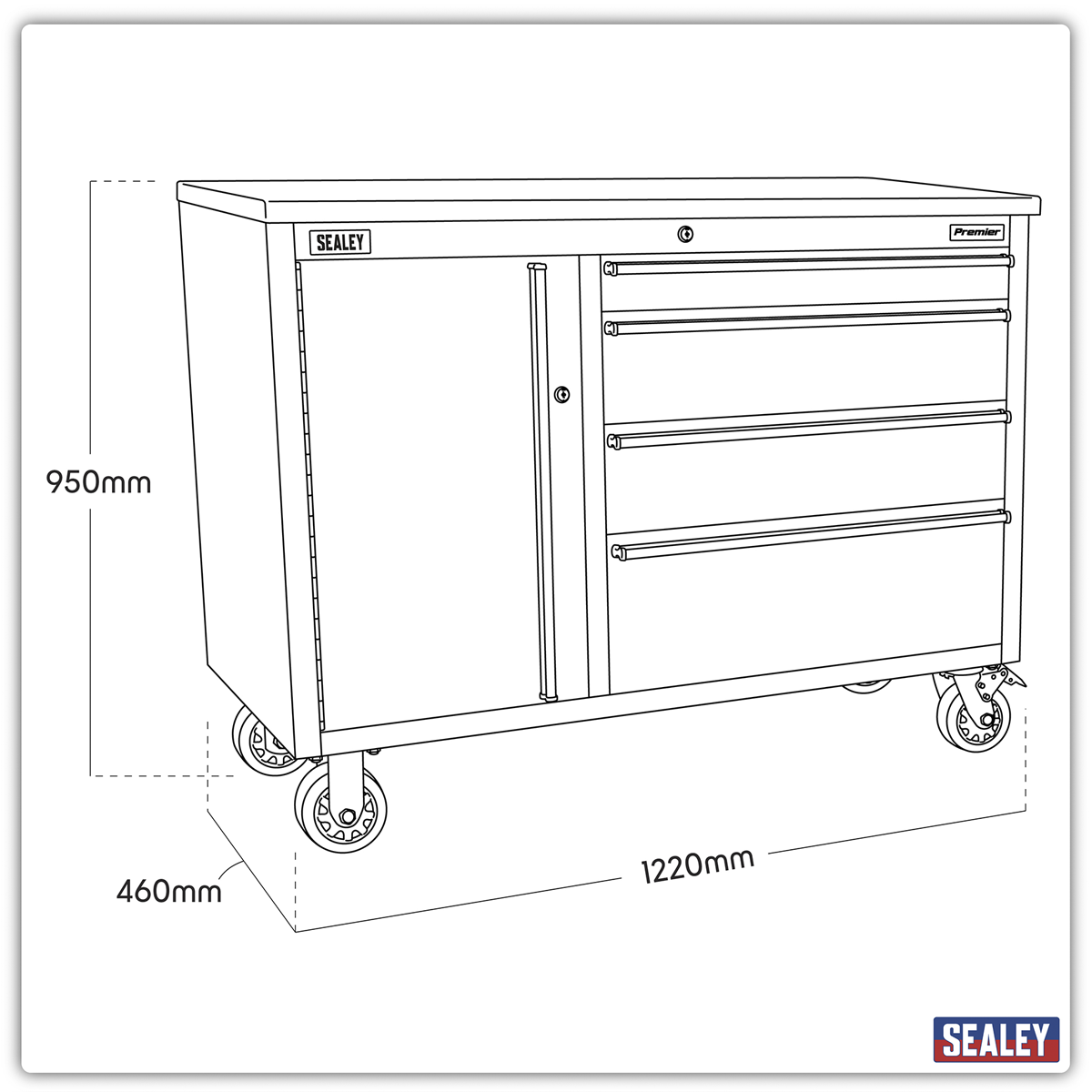 Mobile Stainless Steel Tool Cabinet 4 Drawer AP4804SS
