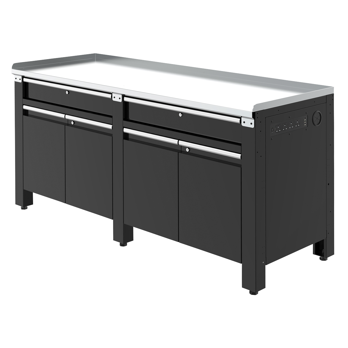 Heavy-Duty Workbench with Galvanized Steel Worktop, 2 Drawers, 2 Cupboards & Power Strip 2m AP5020GS