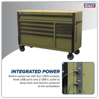 Mobile Trolley with Wooden Worktop & Power Bar 10 Drawer 1320mm AP5210KBE