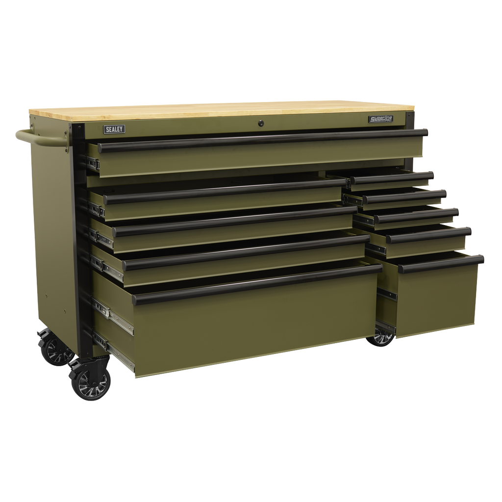 Mobile Trolley with Wooden Worktop & Power Bar 10 Drawer 1320mm AP5210KBE