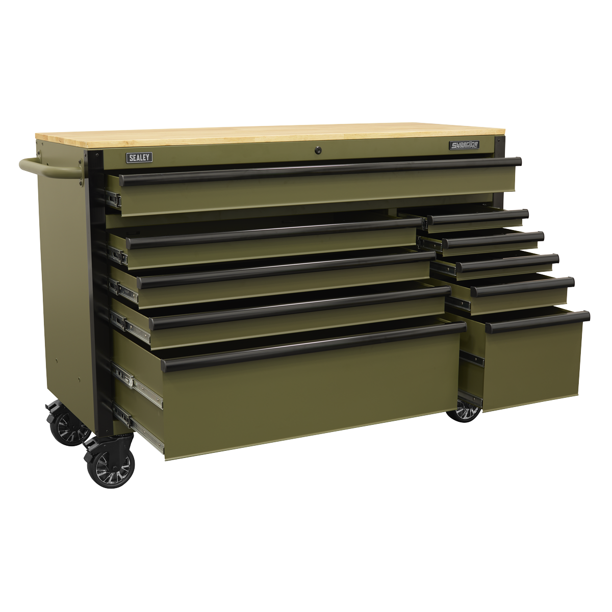 Mobile Trolley with Wooden Worktop & Power Bar 10 Drawer 1320mm AP5210KBE