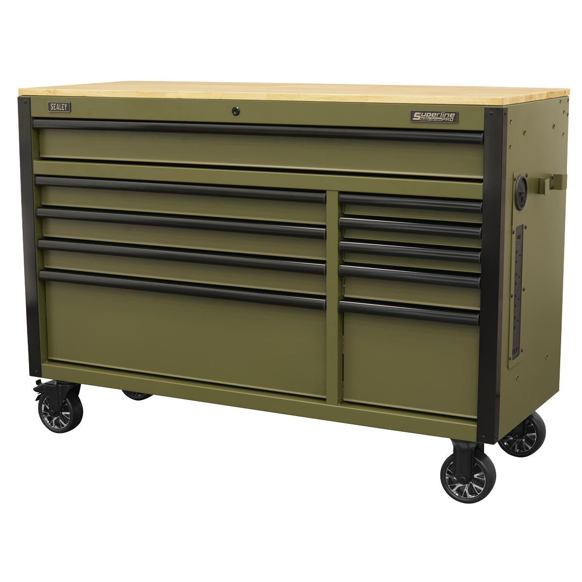 Mobile Trolley with Wooden Worktop & Power Bar 10 Drawer 1320mm AP5210KBE
