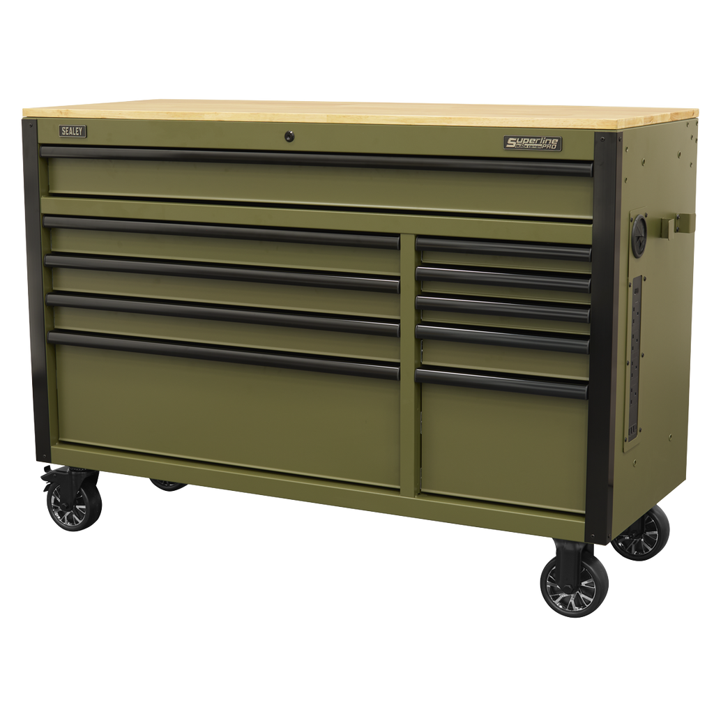 Mobile Trolley with Wooden Worktop & Power Bar 10 Drawer 1320mm AP5210KBE