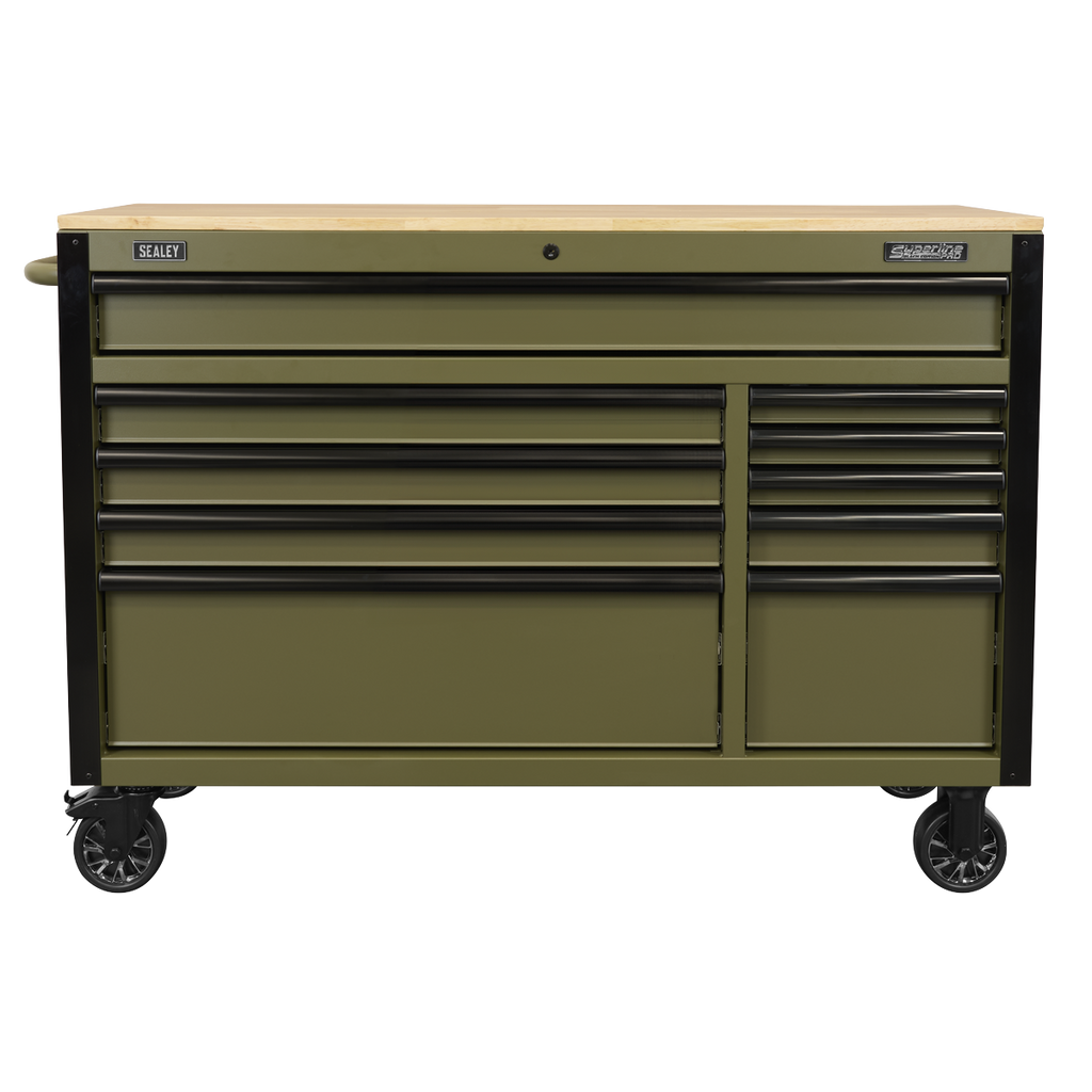 Mobile Trolley with Wooden Worktop & Power Bar 10 Drawer 1320mm AP5210KBE