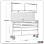 Mobile Stainless Steel Tool Cabinet 10 Drawer with Backboard & 2 Wall Cupboards AP5520SS