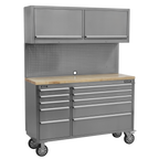 Mobile Stainless Steel Tool Cabinet 10 Drawer with Backboard & 2 Wall Cupboards AP5520SS