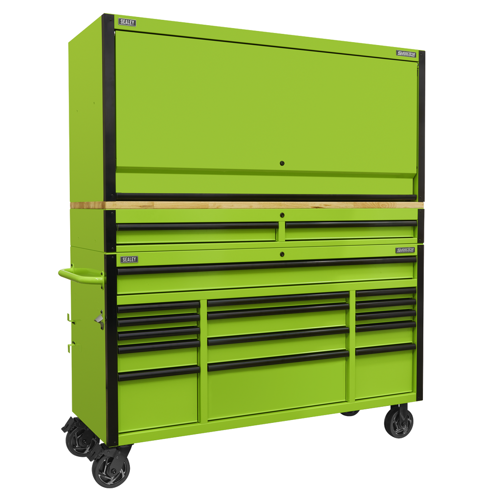 Mobile Trolley with Wooden Worktop, Hutch & 2 Drawer Riser 15 Drawer 1549mm AP6115BECOMBO1