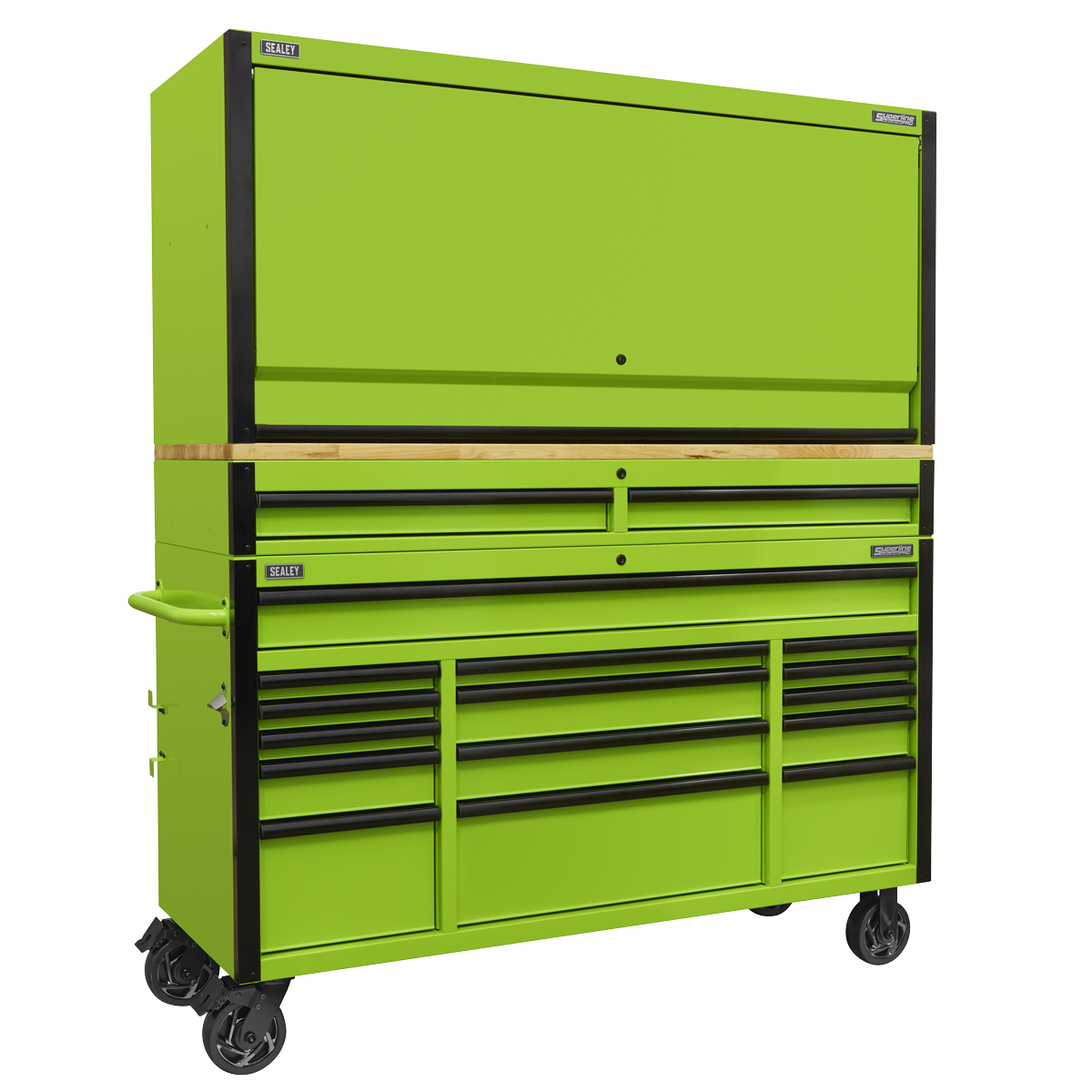 Mobile Trolley with Wooden Worktop, Hutch & 2 Drawer Riser 15 Drawer 1549mm AP6115BECOMBO1