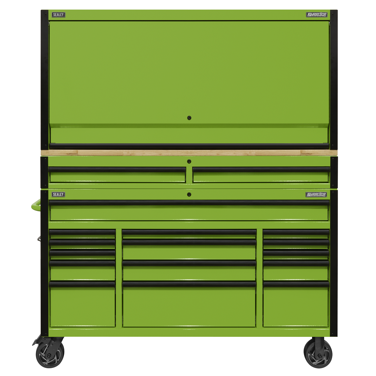 Mobile Trolley with Wooden Worktop, Hutch & 2 Drawer Riser 15 Drawer 1549mm AP6115BECOMBO1