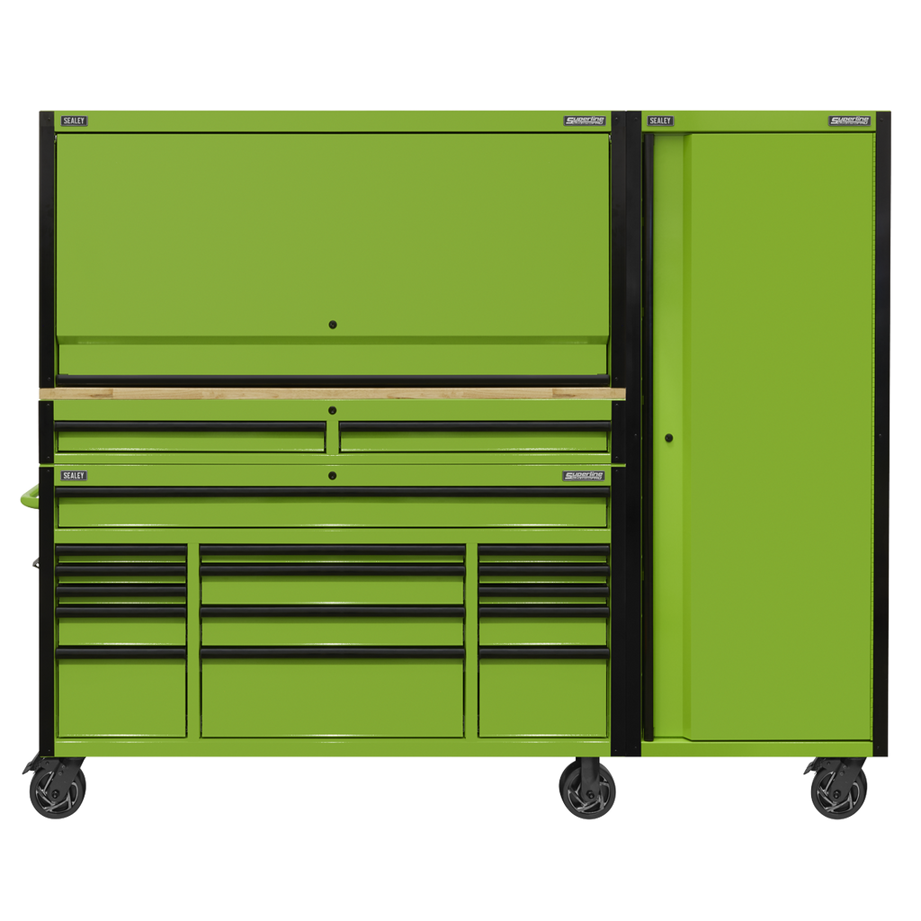 Mobile Trolley with Wooden Worktop, Hutch, 2 Drawer Riser & Side Locker 15 Drawer 1549mm AP6115BECOMBO2