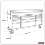 Mobile Trolley with Wooden Worktop 15 Drawer 1549mm AP6115BE