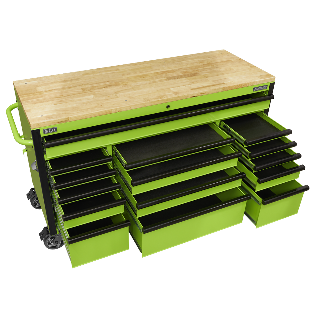 Mobile Trolley with Wooden Worktop 15 Drawer 1549mm AP6115BE