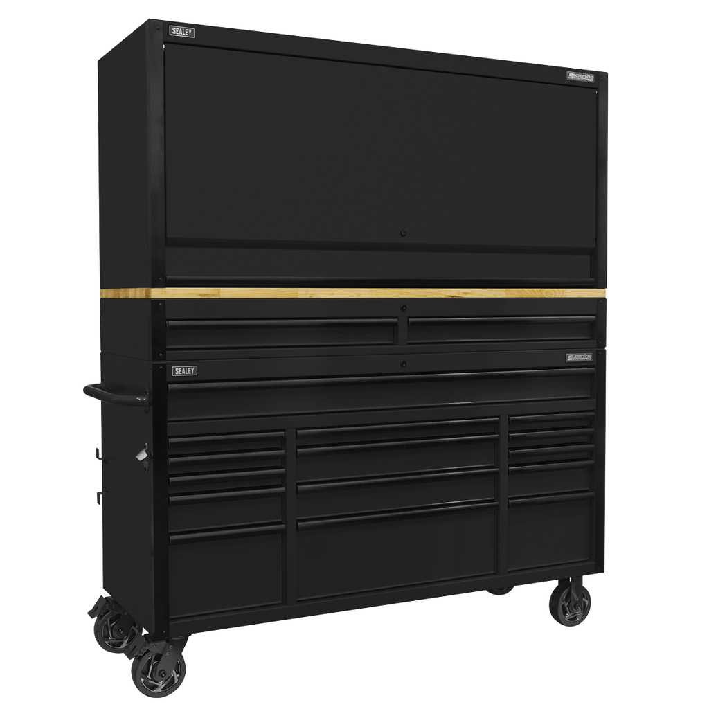 Mobile Trolley with Wooden Worktop 15 Drawer, Hutch & 2 Drawer Riser 1549mm AP6215BECOMBO1