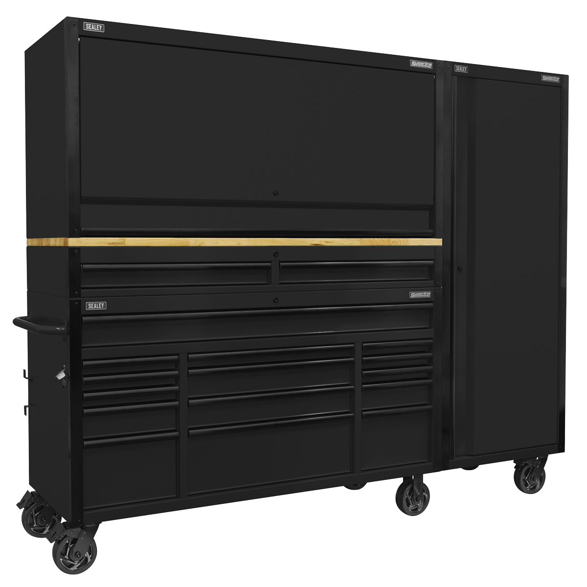Mobile Trolley with Wooden Worktop 15 Drawer, Hutch, 2 Drawer Riser & Side Locker 1549mm AP6215BECOMBO2