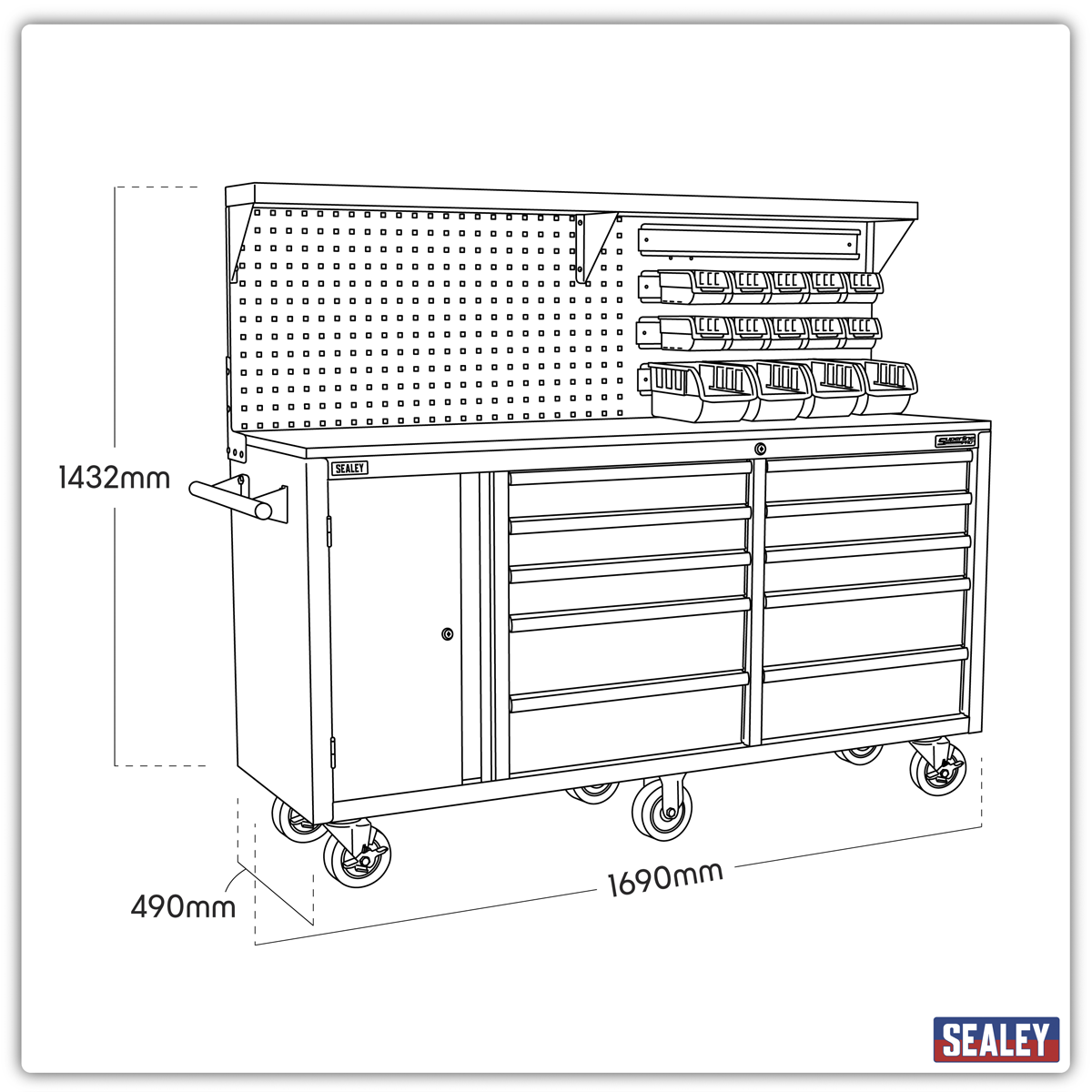 Mobile Workstation with Backboard 10 Drawer AP6310