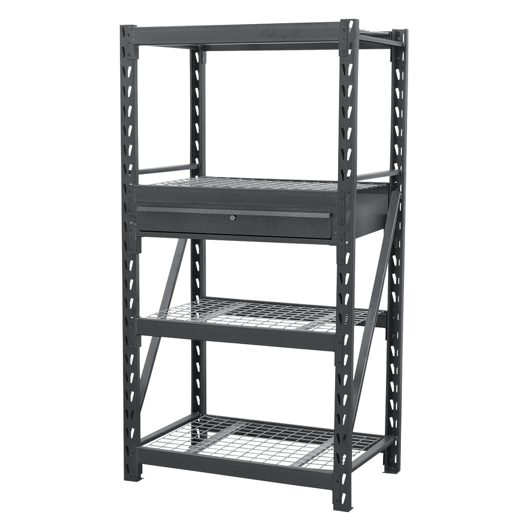Heavy-Duty Racking Unit with 4 Mesh Shelves & Single Drawer 640kg Capacity Per Level AP6372COMBO1