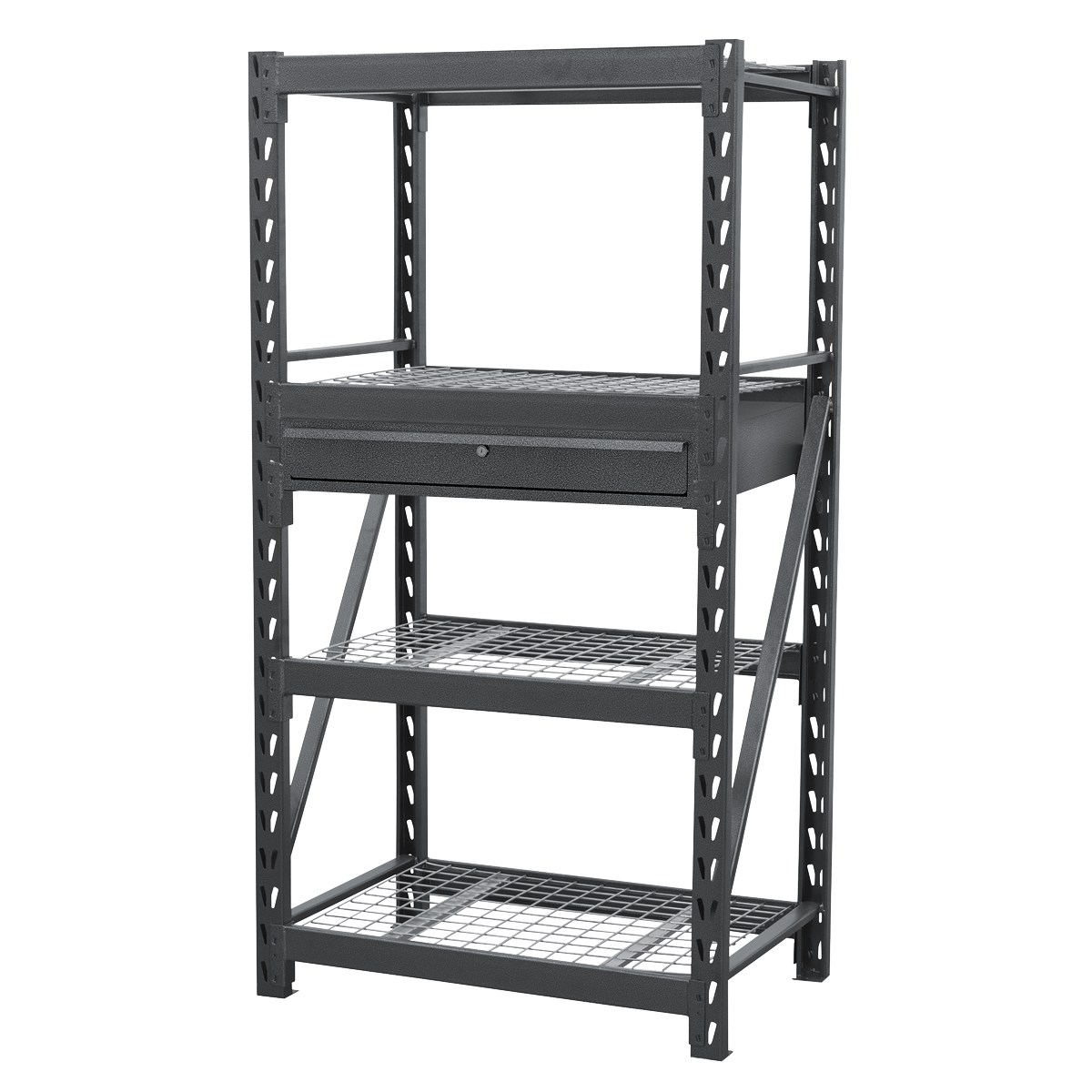 Heavy-Duty Racking Unit with 4 Mesh Shelves & Single Drawer 640kg Capacity Per Level AP6372COMBO1