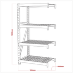 Heavy-Duty Racking Extension Pack with 4 Mesh Shelves 640kg Capacity Per Level AP6372E