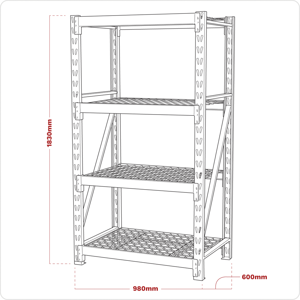 Heavy-Duty Racking Unit with 4 Mesh Shelves 640kg Capacity Per Level AP6372