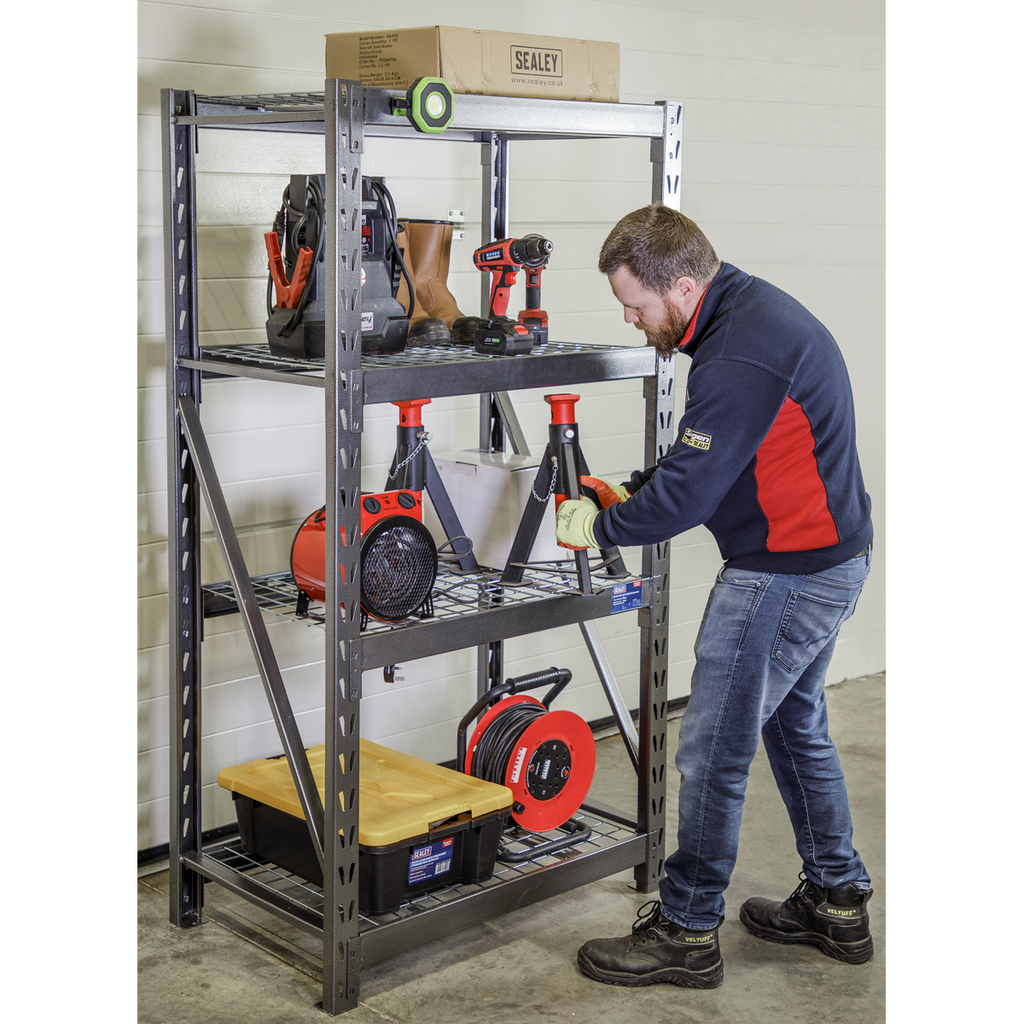 Heavy-Duty Racking Unit with 4 Mesh Shelves 640kg Capacity Per Level AP6372