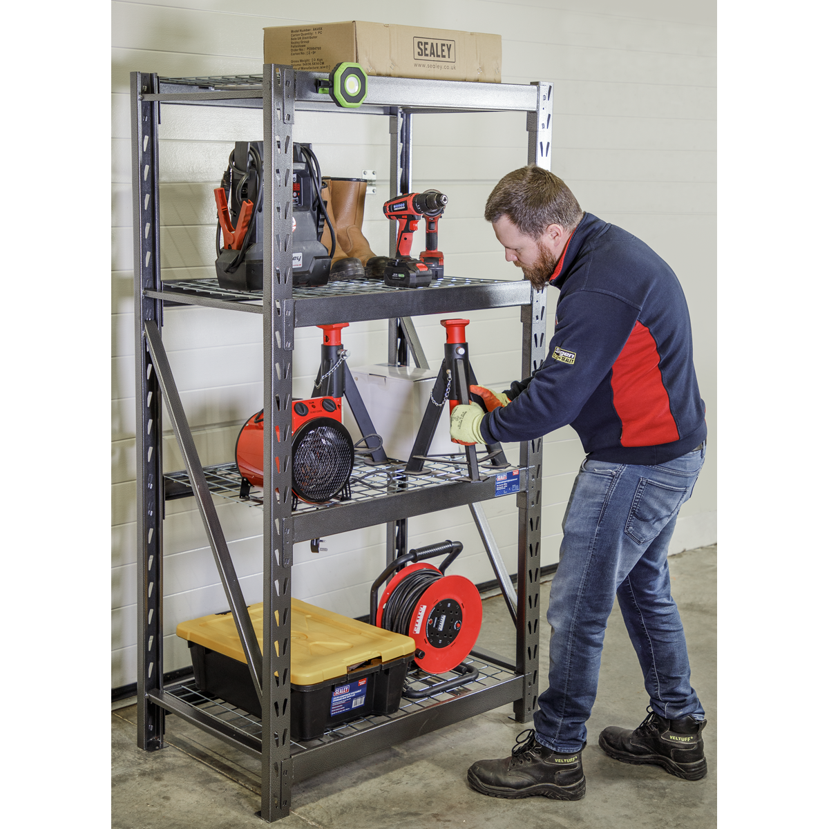 Heavy-Duty Racking Unit with 4 Mesh Shelves 640kg Capacity Per Level AP6372