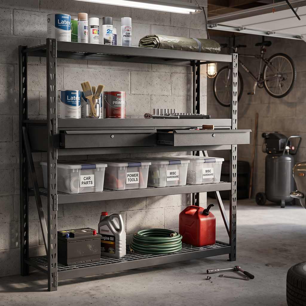 Heavy-Duty Racking Unit with 4 Mesh Shelves & Double Drawer 640kg Capacity Per Level AP6572COMBO1