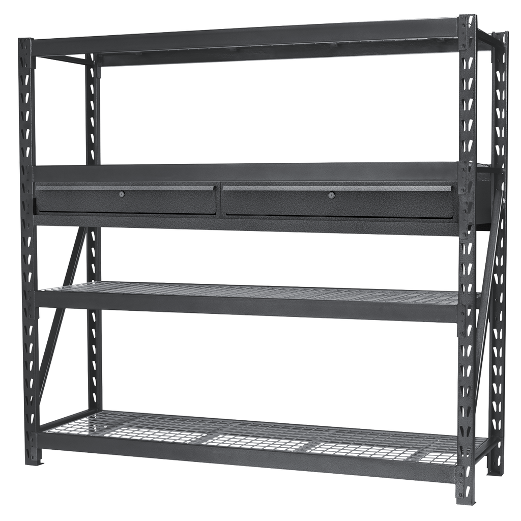 Heavy-Duty Racking Unit with 4 Mesh Shelves & Double Drawer 640kg Capacity Per Level AP6572COMBO1