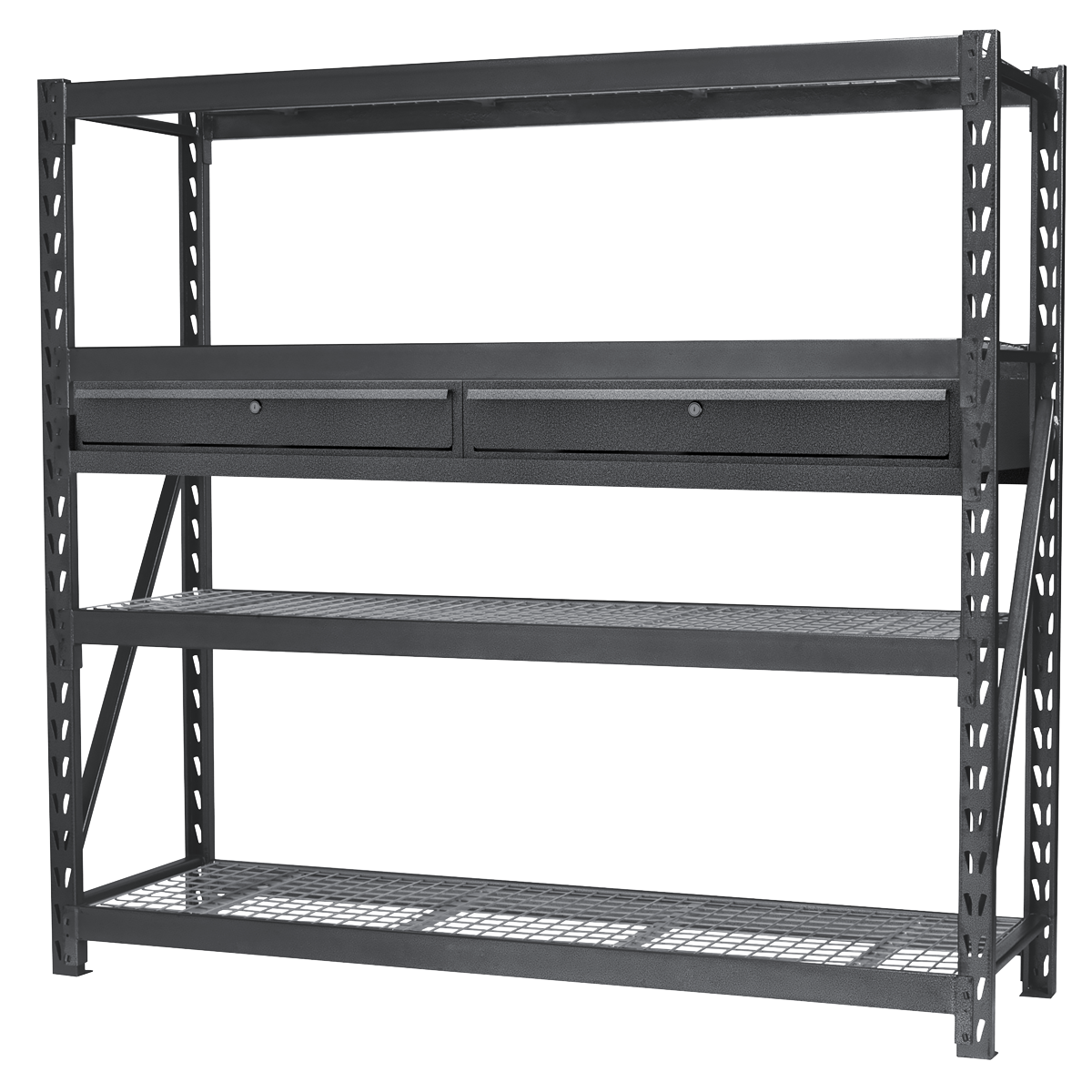 Heavy-Duty Racking Unit with 4 Mesh Shelves & Double Drawer 640kg Capacity Per Level AP6572COMBO1