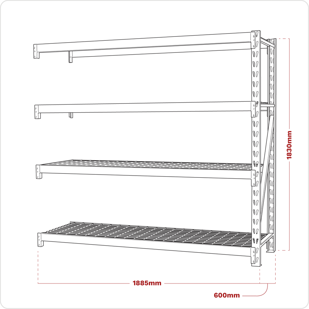 Heavy-Duty Racking Extension Pack with 4 Mesh Shelves 640kg Capacity Per Level AP6572E