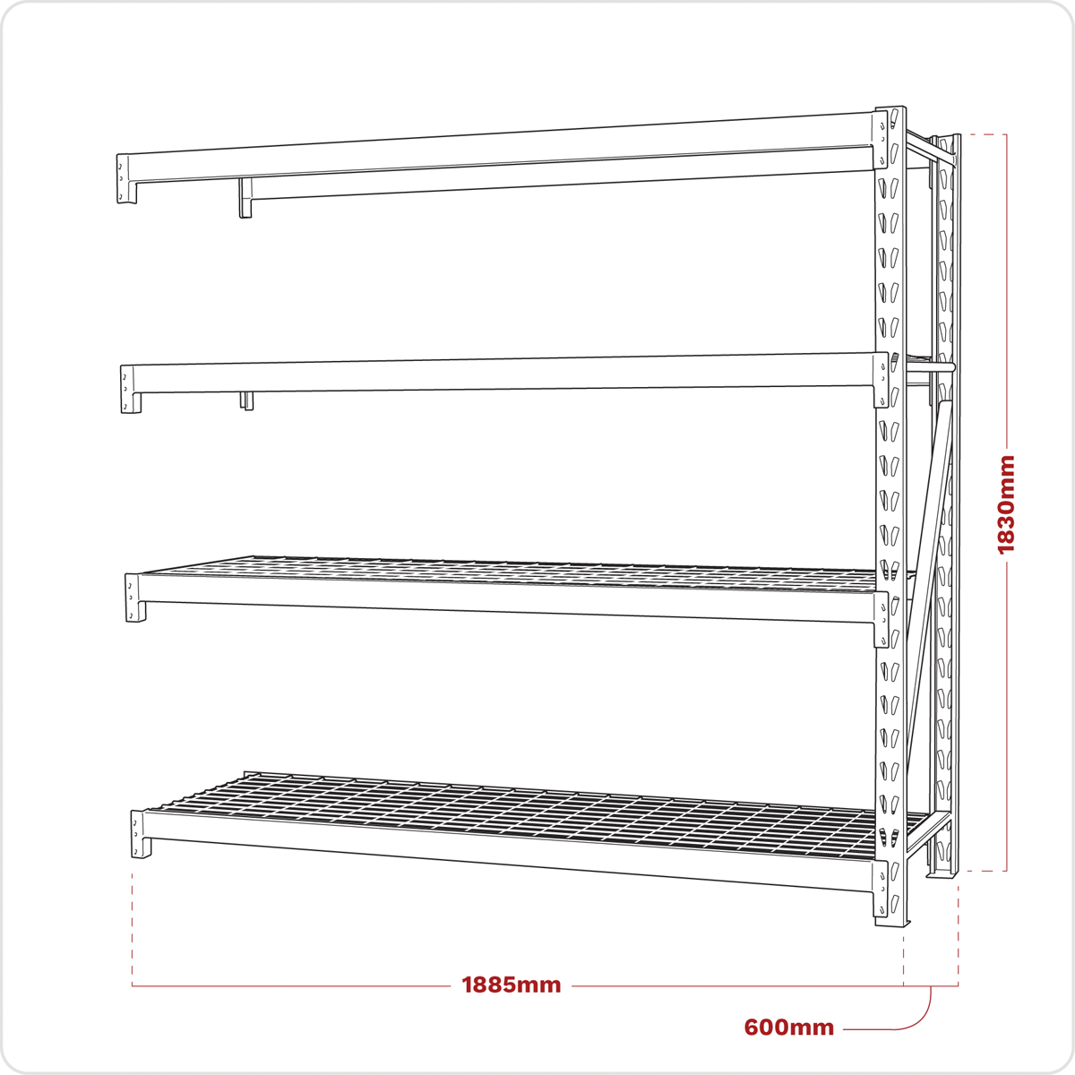 Heavy-Duty Racking Extension Pack with 4 Mesh Shelves 640kg Capacity Per Level AP6572E