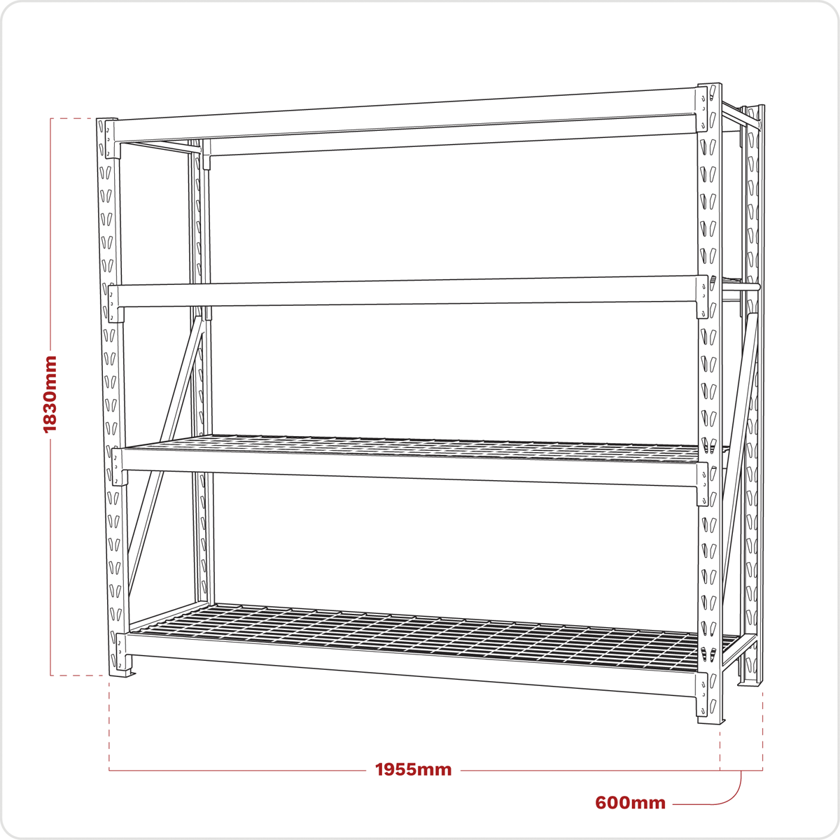Heavy-Duty Racking Unit with 4 Mesh Shelves 640kg Capacity Per Level AP6572