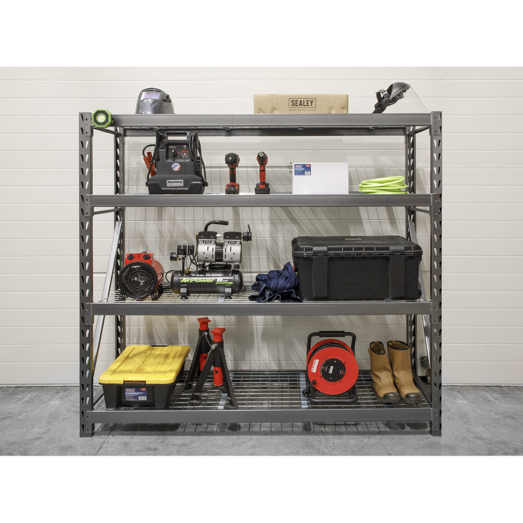 Heavy-Duty Racking Unit with 4 Mesh Shelves 640kg Capacity Per Level AP6572
