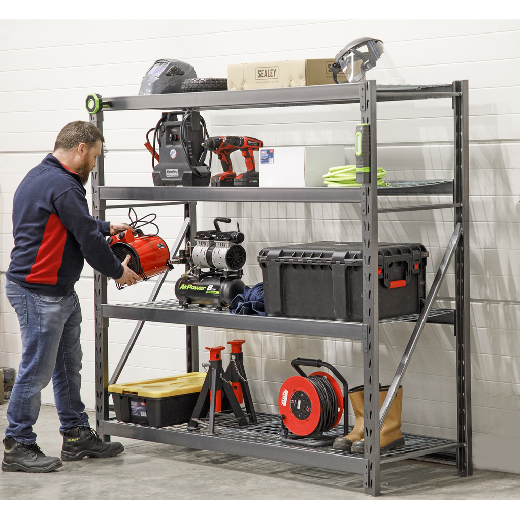 Heavy-Duty Racking Unit with 4 Mesh Shelves 640kg Capacity Per Level AP6572