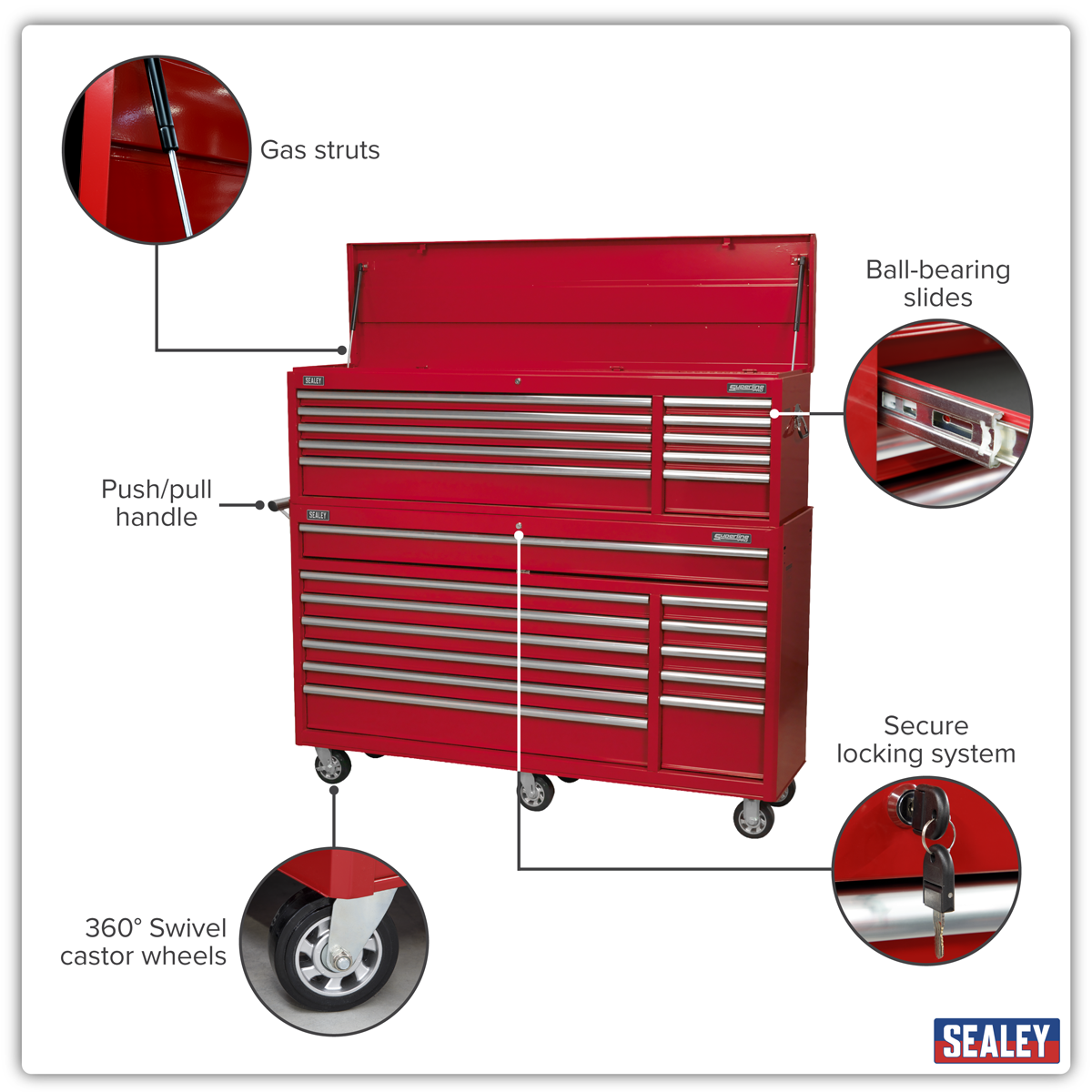 Topchest & Rollcab Combination 23 Drawer with Ball-Bearing Slides - Red AP66COMBO2