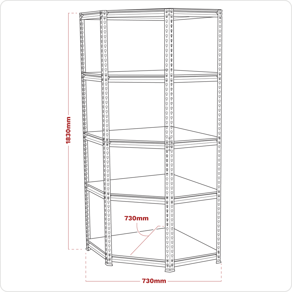 5-Level Corner Racking Unit 150kg Capacity Per Level AP7150C