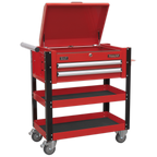 Heavy-Duty Mobile Tool & Parts Trolley with Lockable Top & 2 Drawers - Red AP760M