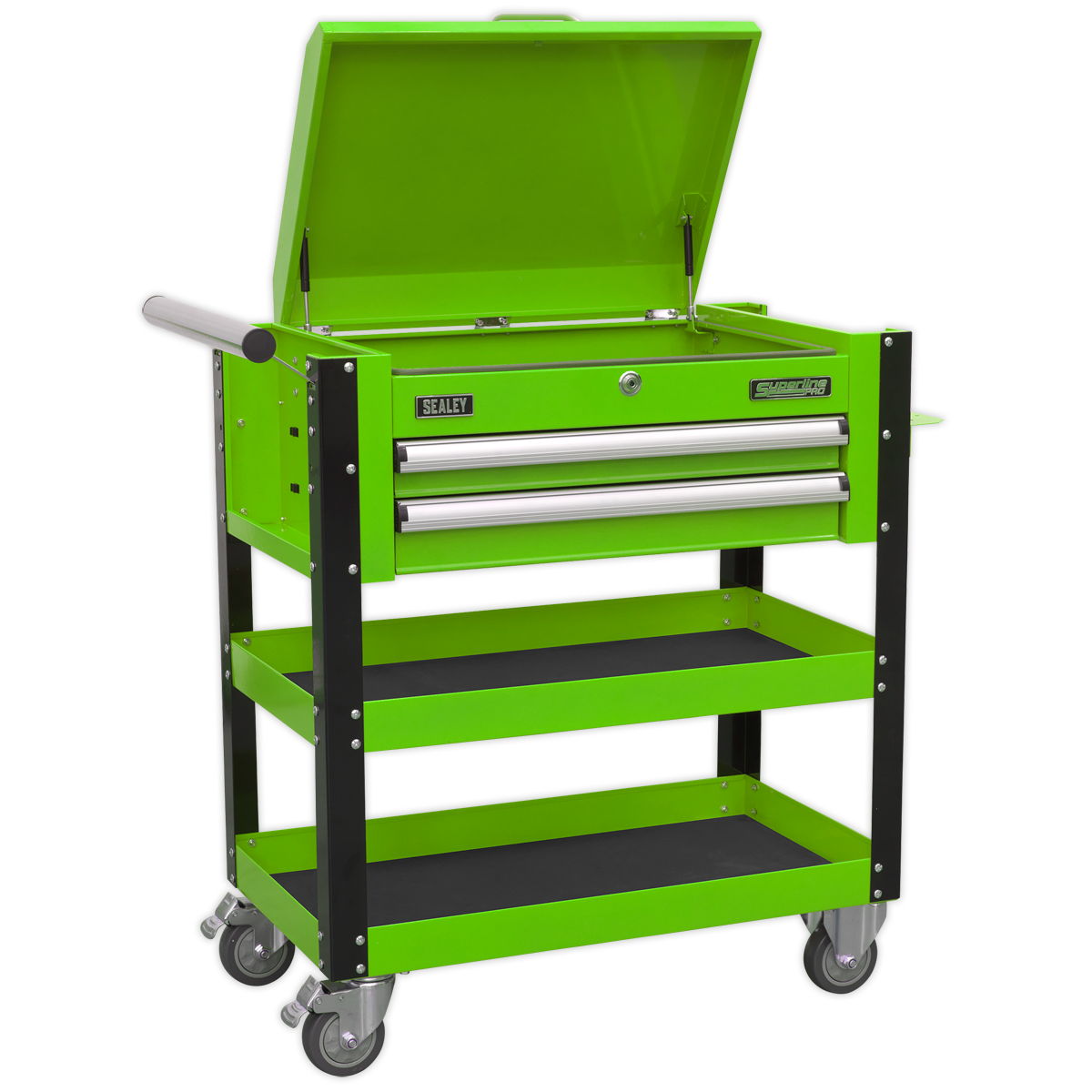 Heavy-Duty Mobile Tool & Parts Trolley with Lockable Top & 2 Drawers - Green AP760MHV