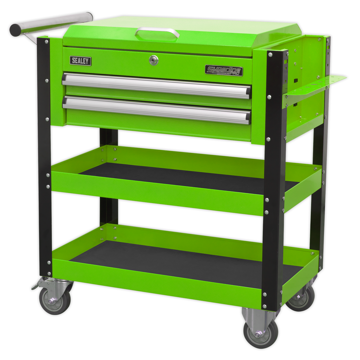 Heavy-Duty Mobile Tool & Parts Trolley with Lockable Top & 2 Drawers - Green AP760MHV