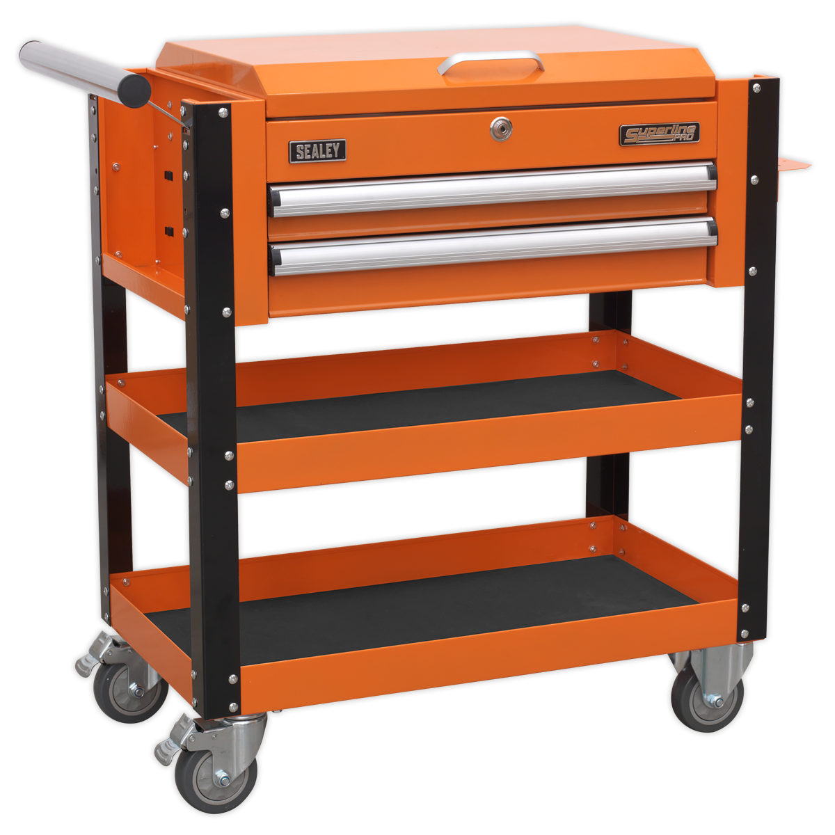 Superline PRO® Heavy-Duty Mobile Tool & Parts Trolley with Lockable Top & 2 Drawers - Orange AP760MO