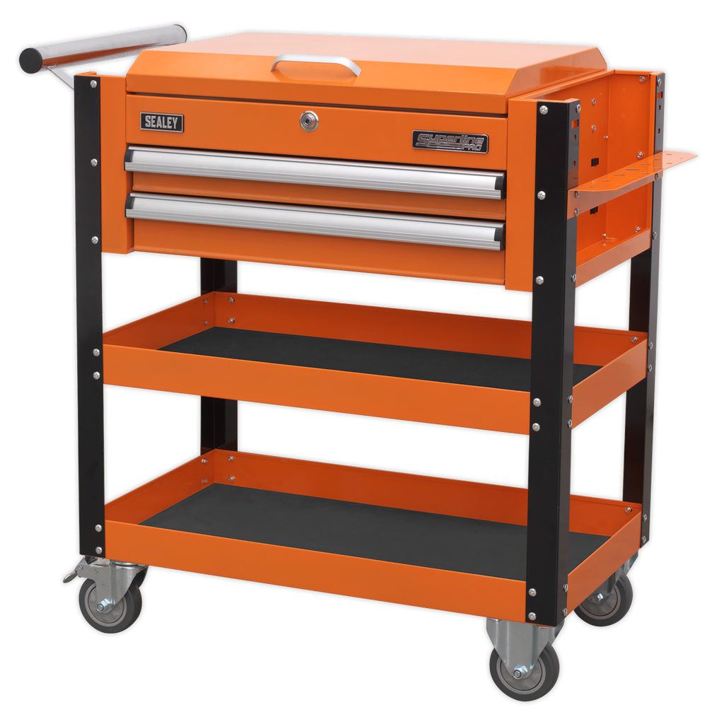 Superline PRO® Heavy-Duty Mobile Tool & Parts Trolley with Lockable Top & 2 Drawers - Orange AP760MO