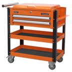 Superline PRO® Heavy-Duty Mobile Tool & Parts Trolley with Lockable Top & 2 Drawers - Orange AP760MO