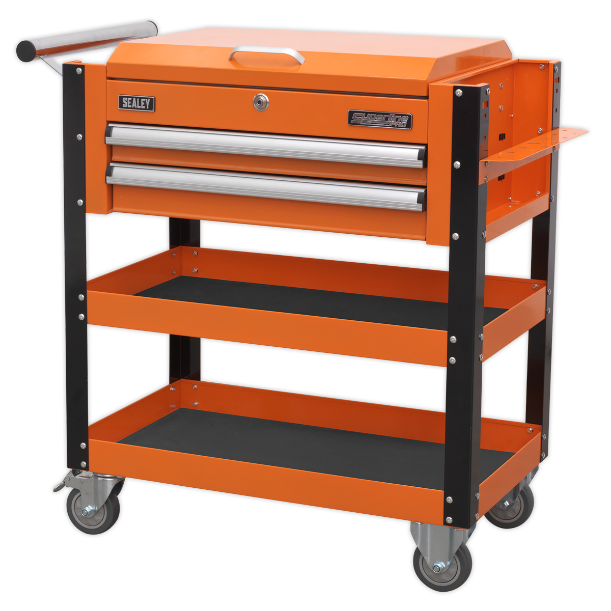 Superline PRO® Heavy-Duty Mobile Tool & Parts Trolley with Lockable Top & 2 Drawers - Orange AP760MO