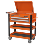 Superline PRO® Heavy-Duty Mobile Tool & Parts Trolley with Lockable Top & 2 Drawers - Orange AP760MO