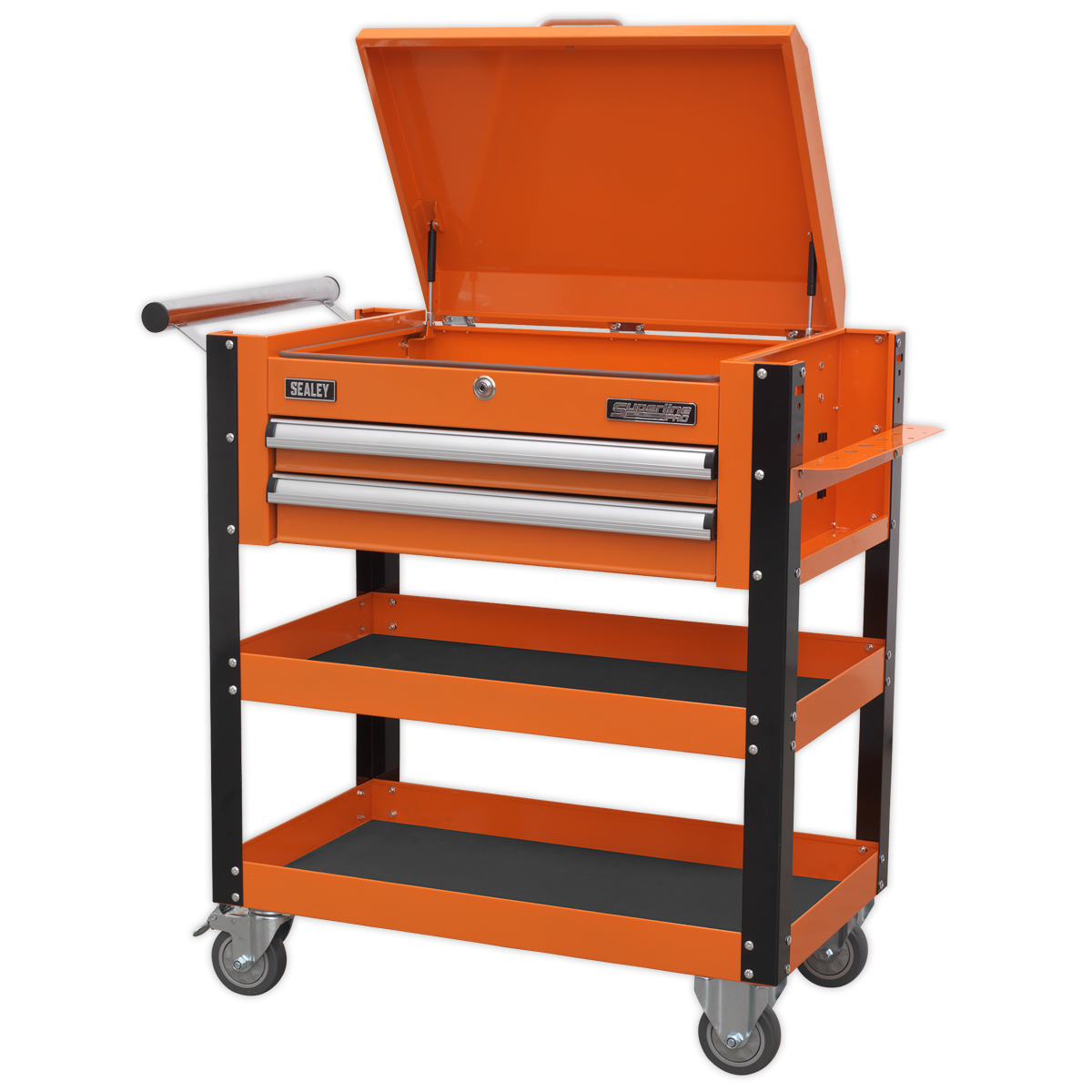 Superline PRO® Heavy-Duty Mobile Tool & Parts Trolley with Lockable Top & 2 Drawers - Orange AP760MO